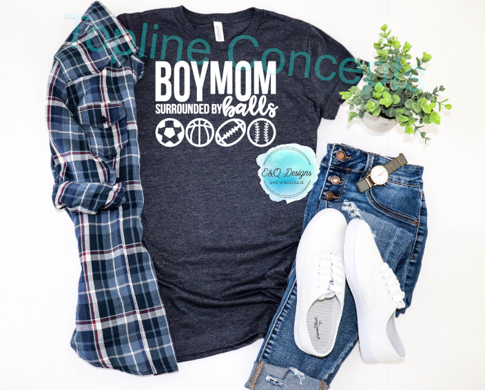 Boy mom surrounded by balls