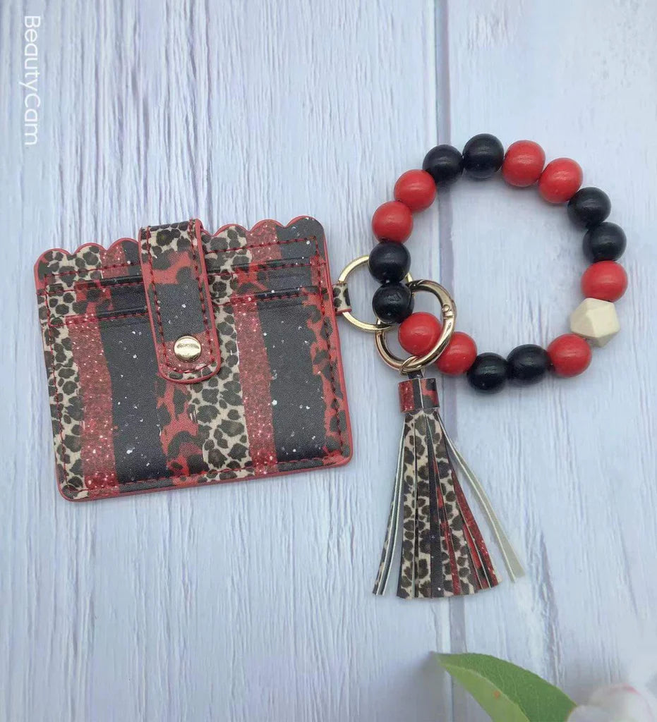 ID wristlet with bead keychain