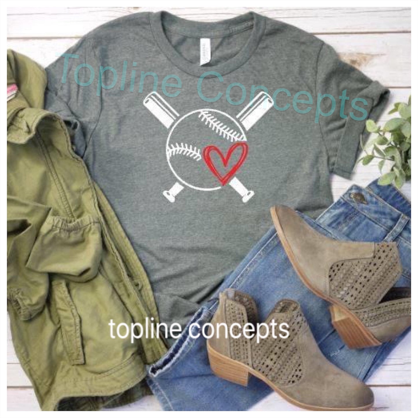 Baseball with bats and heart