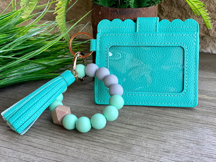 ID wristlet with bead keychain