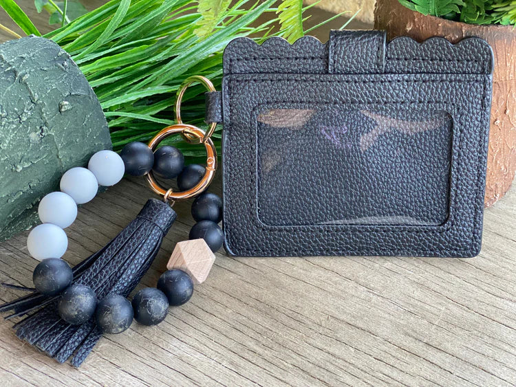 ID wristlet with bead keychain
