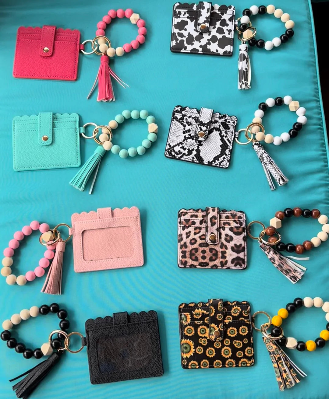 ID wristlet with bead keychain