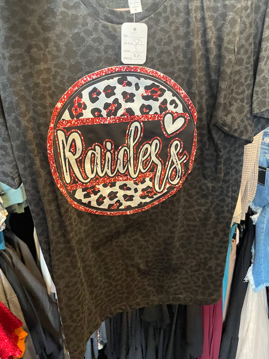 Raiders leopard circle faux glitter