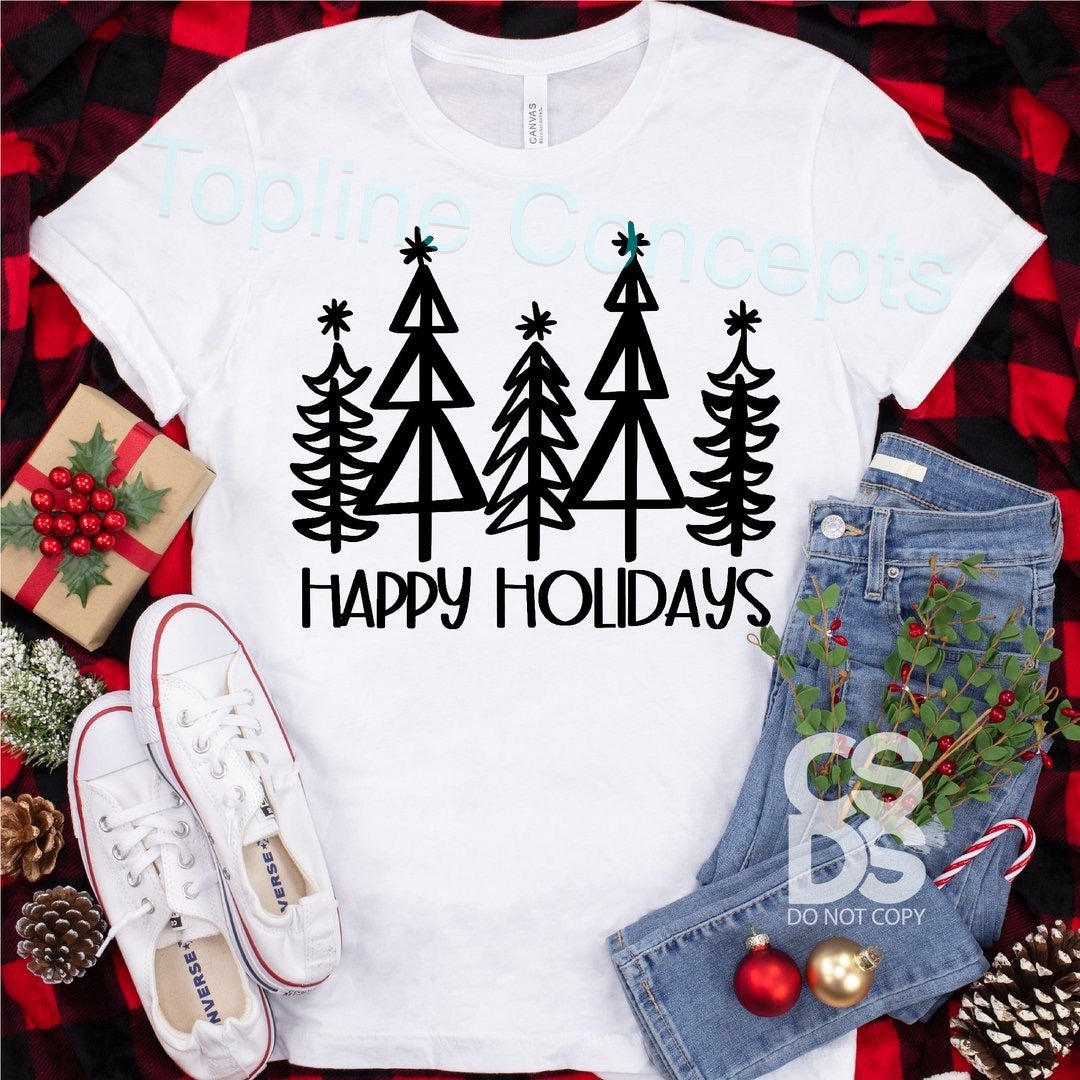 Merry Christmas or happy holidays trees
